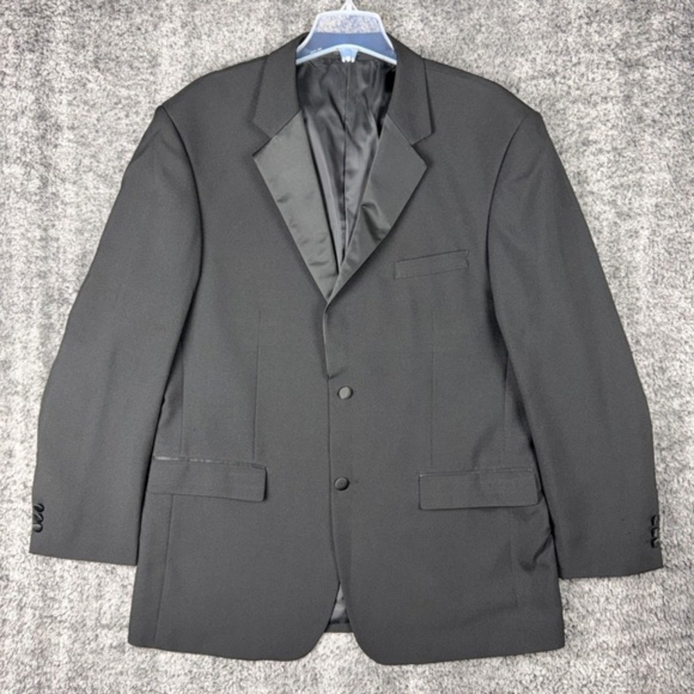 Gianni Vironi‎ Mens Black Tuxedo Suit Set Jacket 44R Pleated Pants 38W 30L Satin